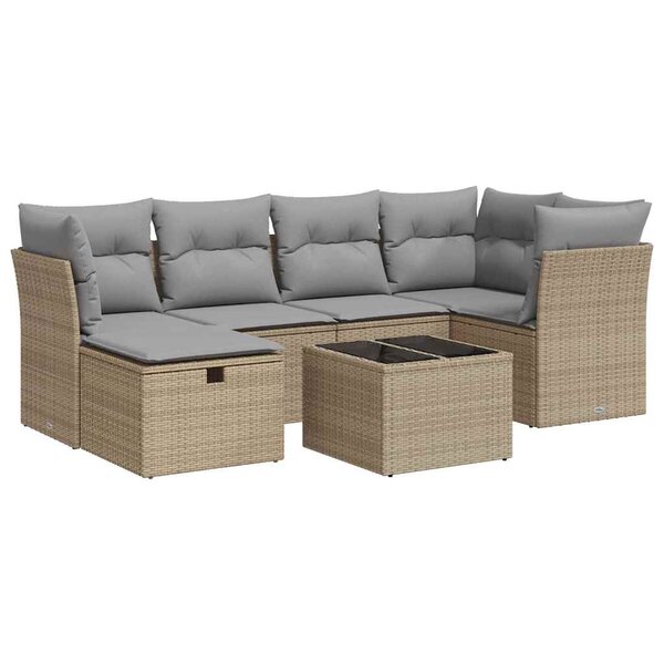 vidaXL Salon de jardin avec coussins 7 Pièces beige résine tressée