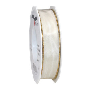 Ruban de soie avec bordure doré manhattan 25-m-rouleau 25 mm créme