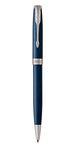 PARKER Sonnet Stylo bille  Bleu satiné  Recharge noire pointe moyenne  Coffret cadeau + étui cuir noir