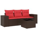 vidaXL Salon de jardin 4 Pièces avec coussins marron résine tressée