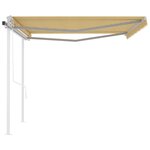vidaXL Auvent rétractable automatique et poteaux 4 5x3m Jaune et blanc