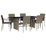 vidaXL Ensemble à manger de jardin et coussins 7 Pièces gris rotin