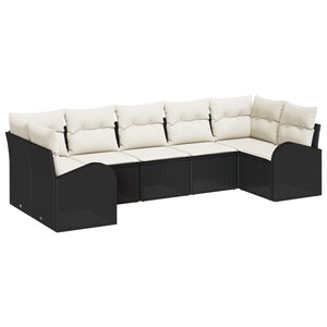 Ensemble 7 pièces canapé de jardin vidaXL avec coussins Noir Poly Rotin
