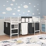vidaXL Cadre de Lit Mezzanine pour Enfants avec Rideaux Blanc et Noir