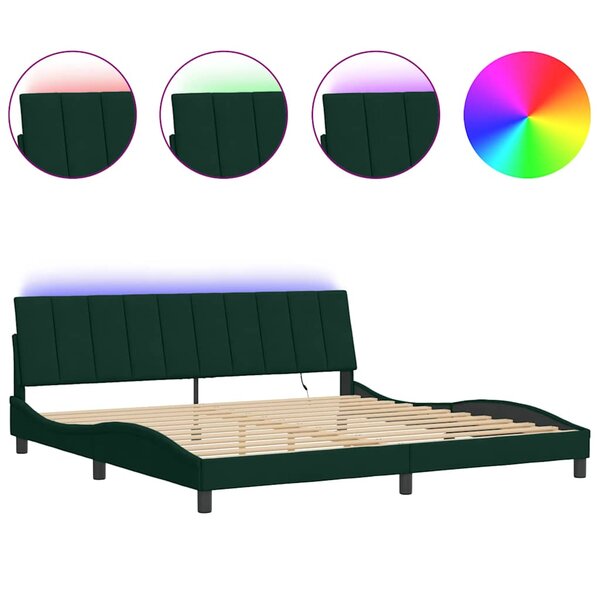 vidaXL Cadre de lit avec LED sans matelas Hanko vert foncé 200x200 cm velours