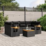 vidaXL Salon de jardin 7 Pièces avec coussins noir résine tressée