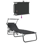 vidaXL Transat pliant avec auvent en tissu Oxford 600D noir