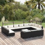 vidaXL Salon de jardin 14 Pièces avec coussins Noir Résine tressée