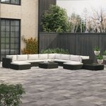 vidaXL Salon de jardin 12 Pièces avec coussins résine tressée noir