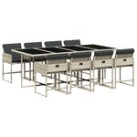 vidaXL Ensemble à manger de jardin et coussins 9 Pièces gris clair rotin