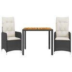 vidaXL Ensemble de bistro de jardin 3 Pièces coussins noir poly rotin