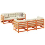 vidaXL Salon de jardin 7 Pièces avec coussins cire marron bois pin massif
