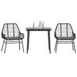 vidaXL Ensemble à manger de jardin et coussins 3 Pièces noir rotin verre