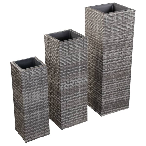 vidaXL Lits surélevés de jardin 3 Pièces Résine tressée Gris