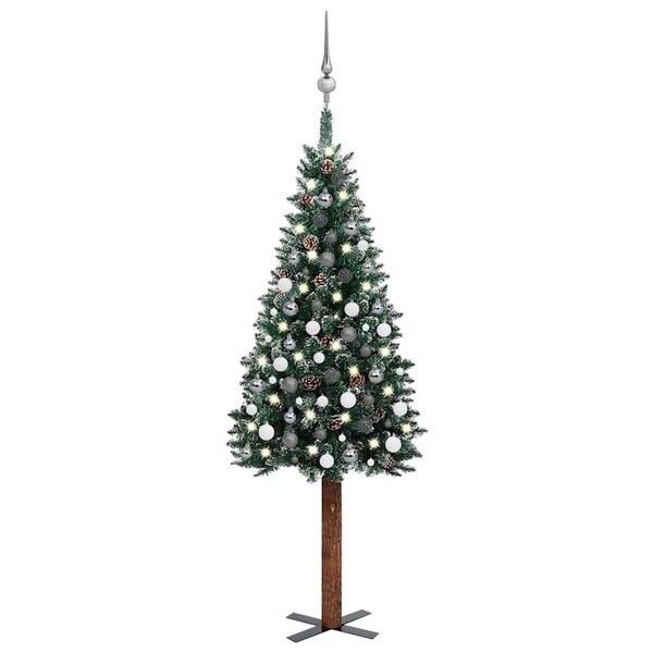vidaXL Sapin de Noël mince pré-éclairé et boules vert 180 cm