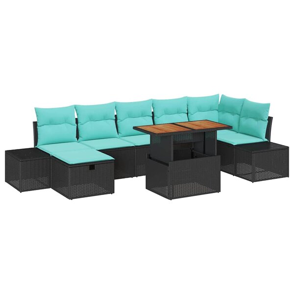 vidaXL Ensemble de canapé de jardin avec coussin 8 Pièces Noir polyrotin