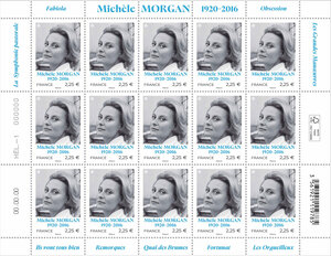 Feuille de 15 timbres - Michèle Morgan - Lettre internationale