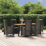 vidaXL Ensemble à dîner de jardin et coussins 7Pièces Noir Résine tressée