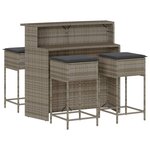 vidaXL Ensemble de bar de jardin 5 Pièces avec coussins gris poly rotin