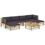 vidaXL Salon de jardin 7 Pièces avec coussins gris foncé bambou