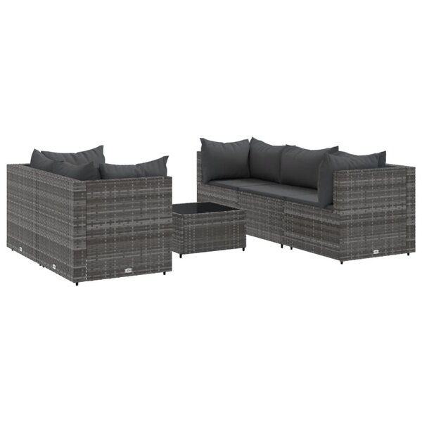 vidaXL Salon de jardin 6 Pièces avec coussins Gris Résine tressée