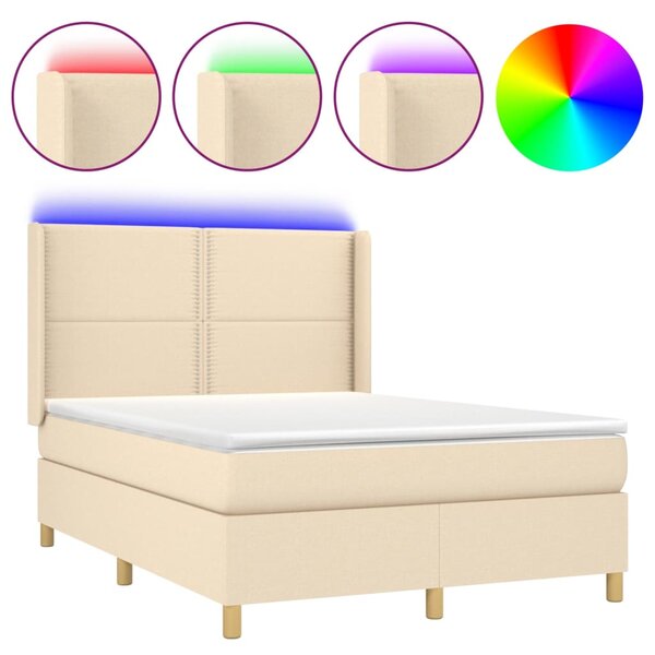 vidaXL Sommier à lattes de lit matelas et LED Crème 140x190 cm Tissu
