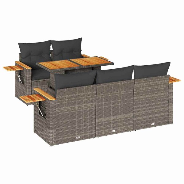 vidaXL Salon de jardin avec coussins 6 Pièces gris résine tressée acacia