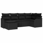 vidaXL Ensemble de canapé de jardin avec coussin 6 Pièces Noir Poly rotin