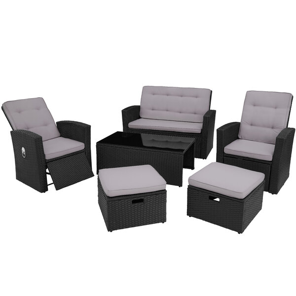 Tectake salon en rotin bari - noir