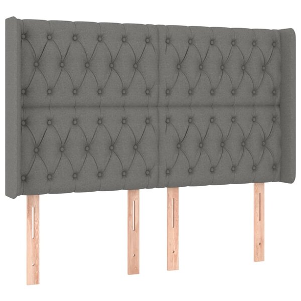 vidaXL Tête de lit avec oreilles Gris foncé 147x16x118/128 cm Tissu