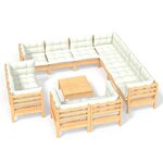 vidaXL Salon de jardin 12 Pièces avec coussins crème Bois de pin massif