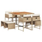vidaXL Ensemble à manger de jardin et coussins 9 Pièces beige Poly rotin