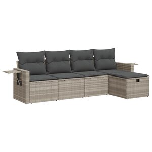 vidaXL Salon de jardin 5 Pièces avec coussins gris clair résine tressée