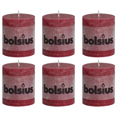 Bolsius bougies pilier rustiques 6 pièces 80 x 68 mm rouge bordeaux