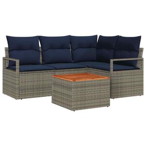 vidaXL Ensemble de canapé de jardin avec coussin 5 Pièces Gris polyrotin