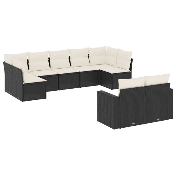 vidaXL Salon de jardin 9 Pièces avec coussins noir résine tressée