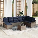 vidaXL Ensemble de canapé de jardin avec coussin 9 Pièces Gris Poly rotin