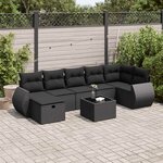 vidaXL Salon de jardin 8 Pièces avec coussins noir résine tressée