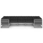 vidaXL Salon de jardin 7 Pièces avec coussins Gris Bois de pin massif