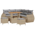 Canapé de jardin 8 pièces avec coussins Beige Poly Rattan Acacia