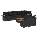 vidaXL Salon de jardin 9 Pièces avec coussins noir résine tressée