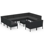 vidaXL Salon de jardin 12 Pièces avec coussins Résine tressée Noir
