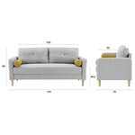 Canapé 3 places + 2 coussins - Tissu Gris clair - 175 x 80 x 85 cm - COPENHAGUE