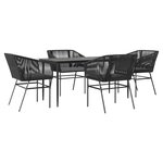 vidaXL Ensemble à manger de jardin et coussins 5 Pièces noir rotin verre