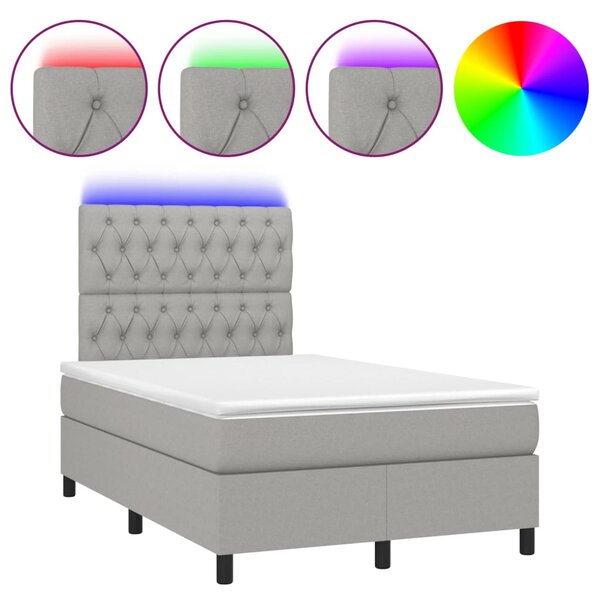 vidaXL Sommier à lattes de lit matelas LED gris clair 120x190 cm tissu