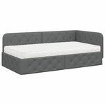 vidaXL Cadre de lit d'angle avec matelas Gris foncé 90 x 200 cm tissu