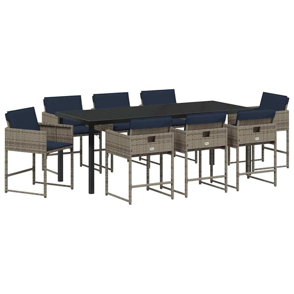 vidaXL Ensemble de salle à manger pour jardin 9 pc Gris polyrotin