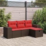 vidaXL Salon de jardin 4 Pièces avec coussins marron résine tressée