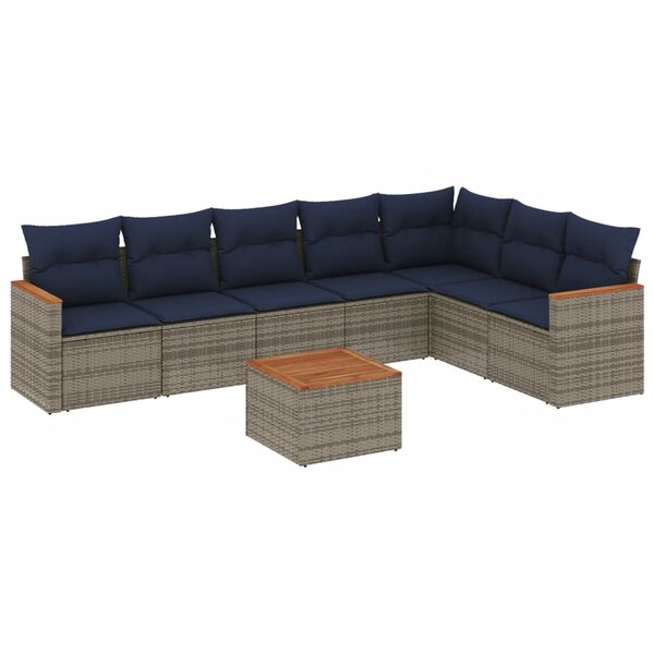 vidaXL Salon de jardin 8 Pièces avec coussins gris résine tressée