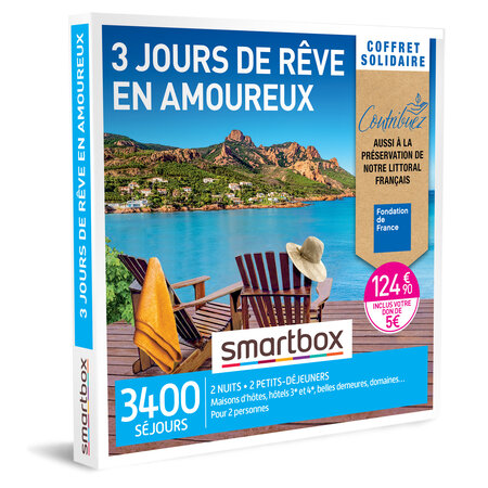 SMARTBOX - Coffret Cadeau - Coffret Solidaire 3 jours de rêve en amoureux - Inclus un don de 5 € reversé pour contribuer à la préservation du littoral français